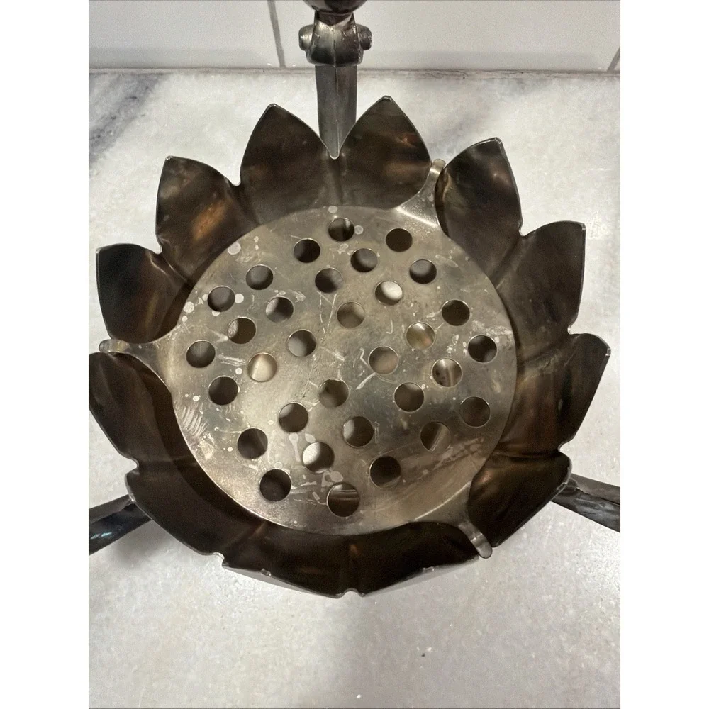 Leonard Silver plate 3 Candle Holder Lotus Vase With Original Frog Vintage 1970s